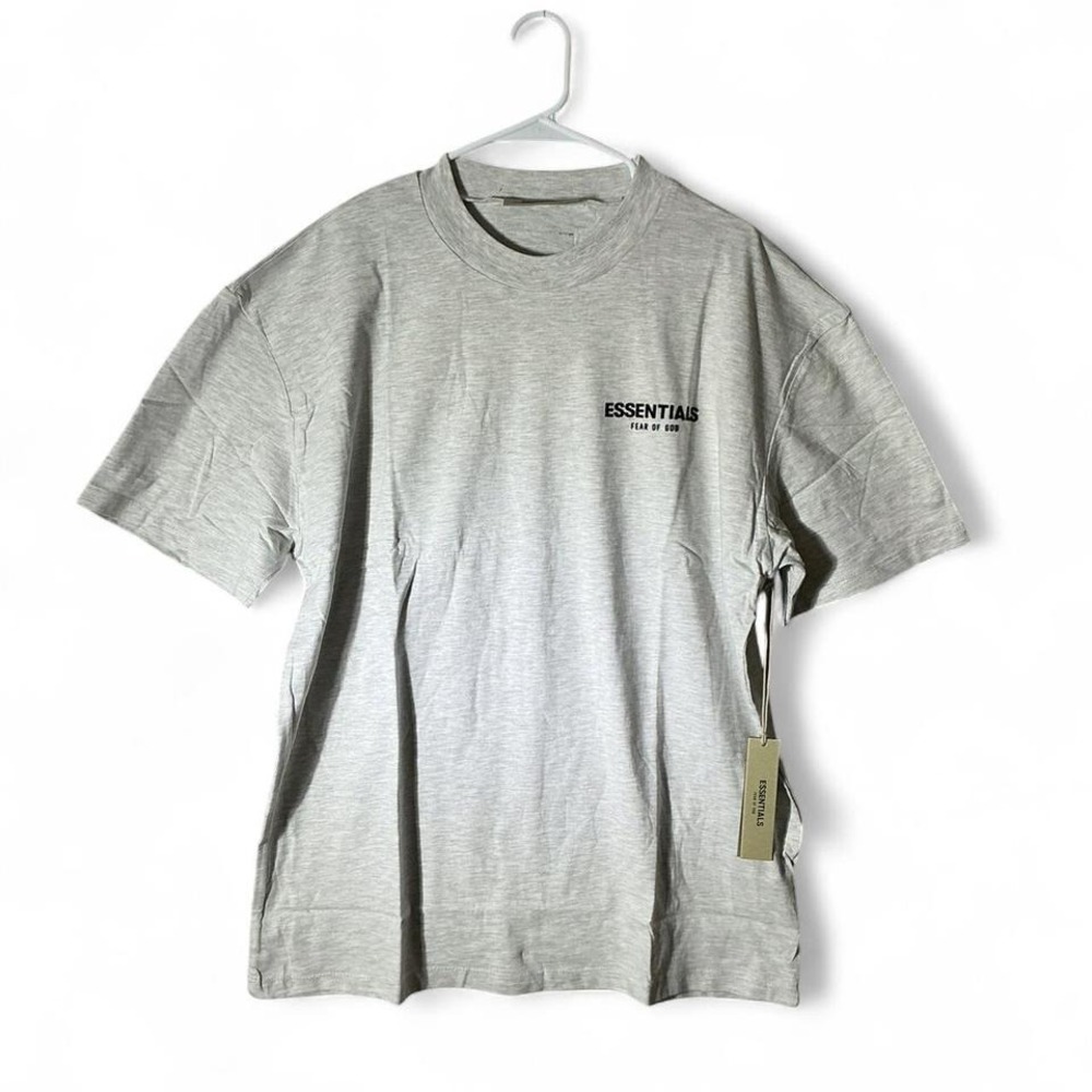 NEW Fear of God Essentials Mens Heather‎ Grey Logo Graphic T-Shirt Boxy Fit
